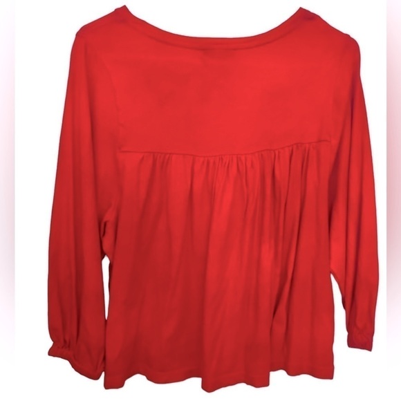 NWT J. CREW Cropped Drapey Popover 3/4 Sleeve Shirt- Poppy Red/Size XS - Picture 2 of 6